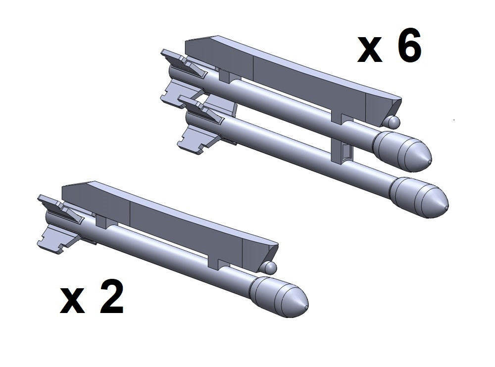 15 cm rocket m/51 for Tunnan, 6 pairs + 2 single. On pylons. 3D print