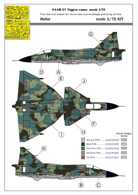 SAAB 37 Viggen 1-sits splinter kamo målningsmask
