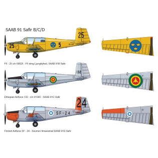 SAAB Safir decals. Sweden, Finland, Ethiopia